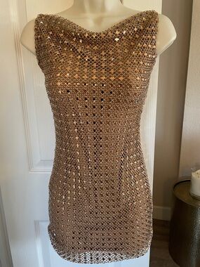Nookie Metallic Bronze Chainmail Mini Dress #64